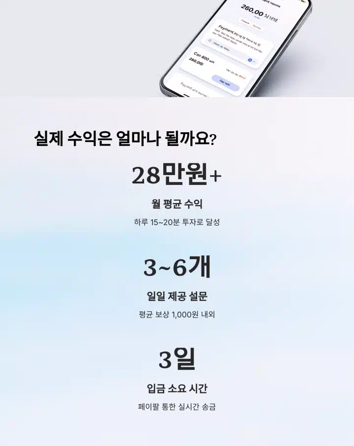 설문부업 수익 구조 및 실제 수익 요약 이미지