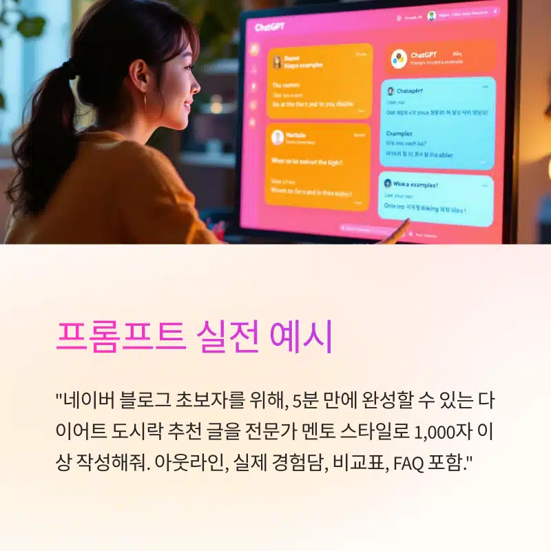 프롬프트 실전 예시: ChatGPT로 다이어트 도시락 블로그 작성 요청 예