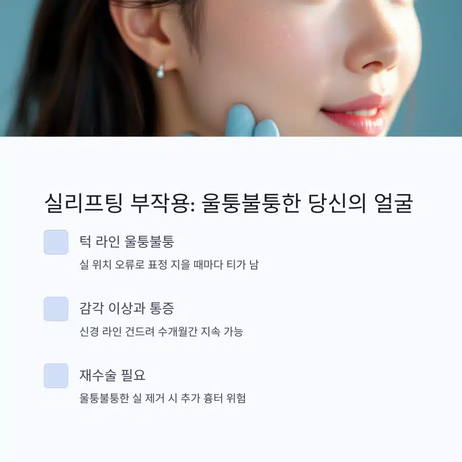 실리프팅 후 울퉁불퉁한 얼굴, 감각 이상, 재수술이 필요한 사례 정리