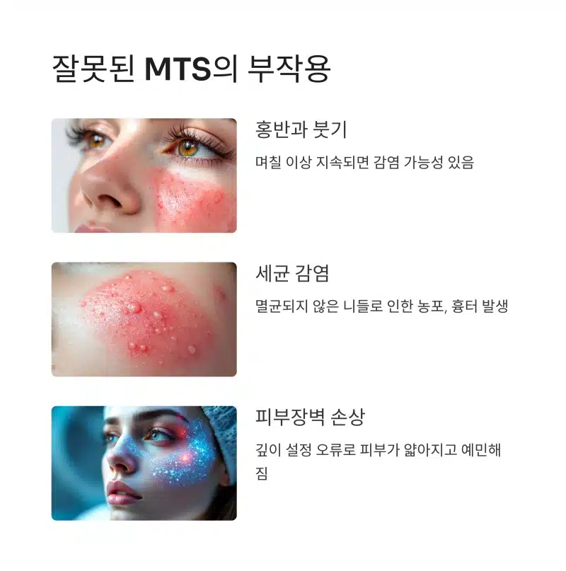 잘못된 MTS 시술의 부작용 – 홍조, 감염, 피부장벽 손상 등 경고