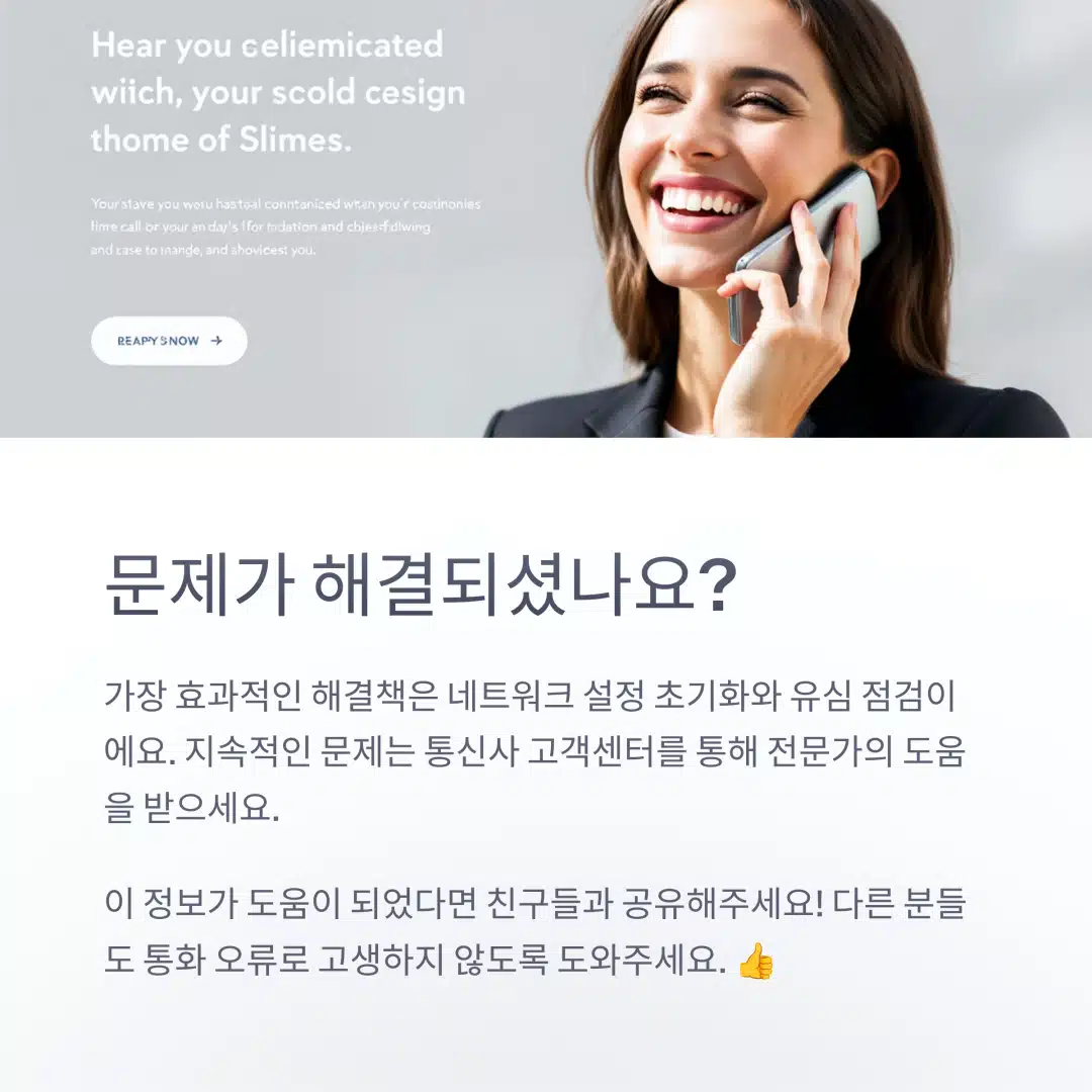 화 오류 해결 후 아이폰으로 통화하며 웃고 있는 여성의 모습
